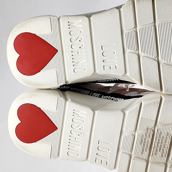 NWT LOVE MOSCHINO Women's Logo-Tape Mesh Salmon Leather Chunky Trainers Sz 8.5 - Picture 10 of 15